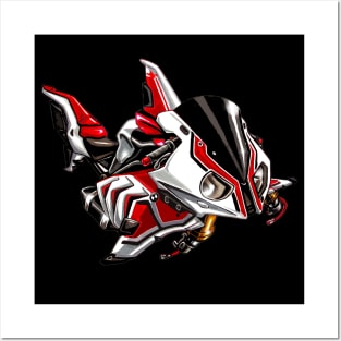 BMW S1000RR Shark White & Red Posters and Art